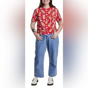 Disney Loungefly Gingerbread Cookie All-Over Print Unisex Tee Red XL NWT IN PKG